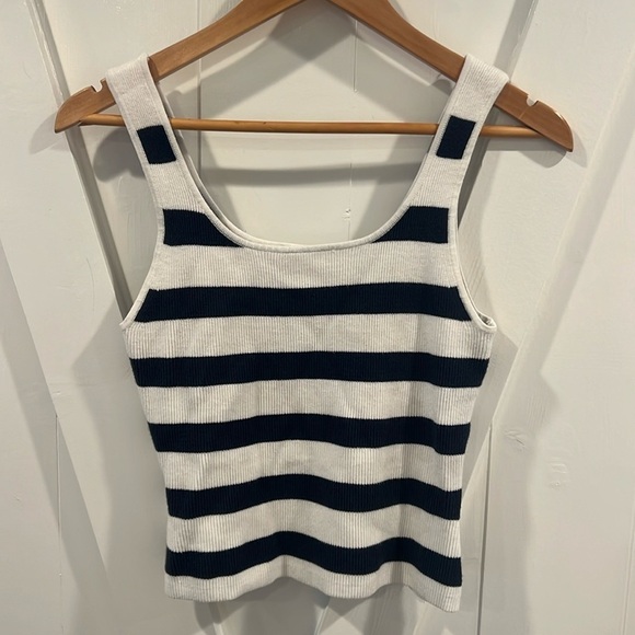 House of Harlow 1960 Blue White Striped Ribbed Cropped Tank Top Size Large - Picture 1 of 3